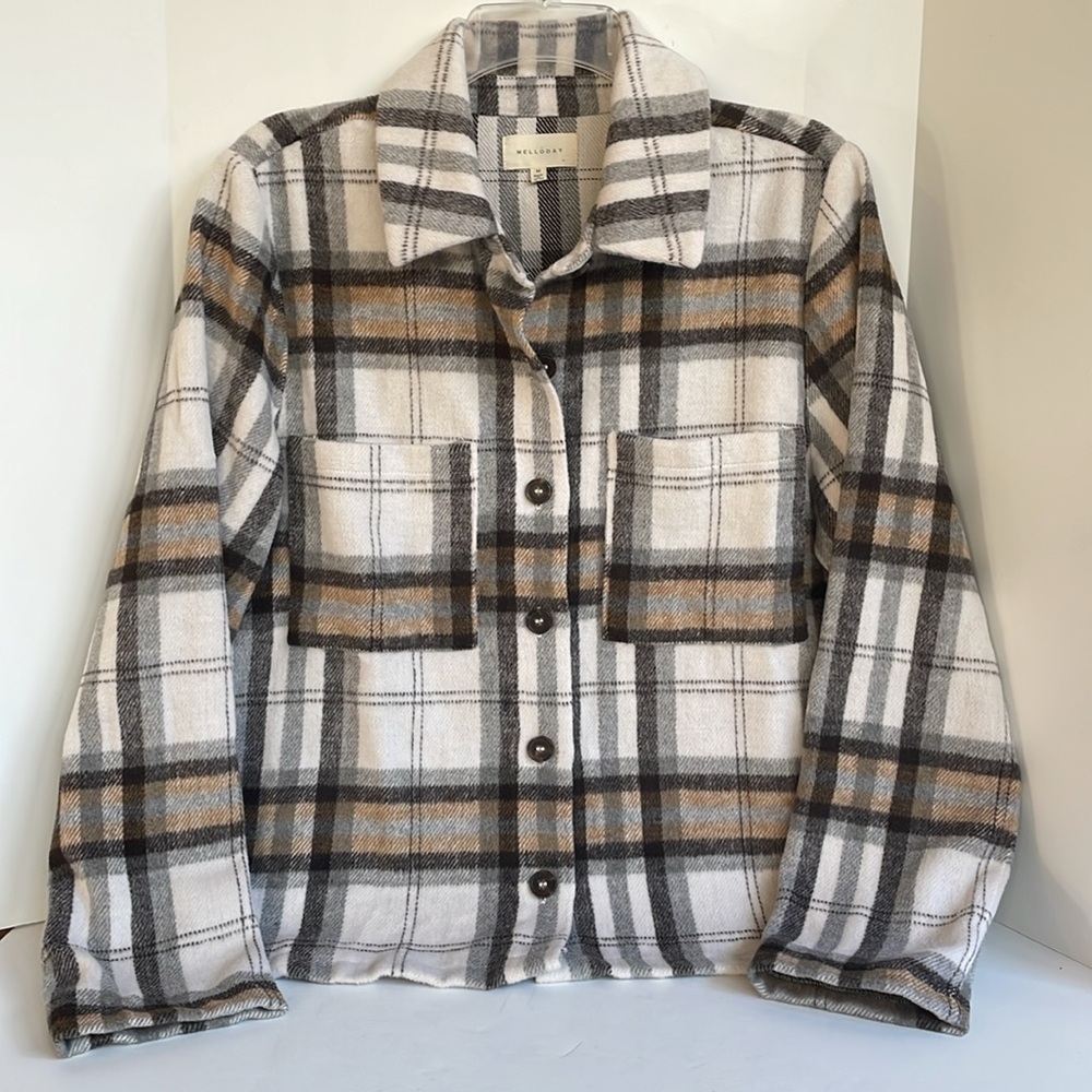 Melloday heavyweight boxy fit button front four pocket flannel shirt jacket med